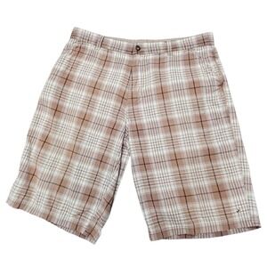 Prana Plaid Cotton‎ Blend Shorts Mens 36 Brown White Casual  Gorpcore Comfort